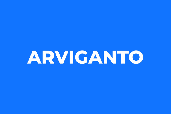 ARVIGANTO WRITTEN IN WHITE WITH BLUE BACKROUND